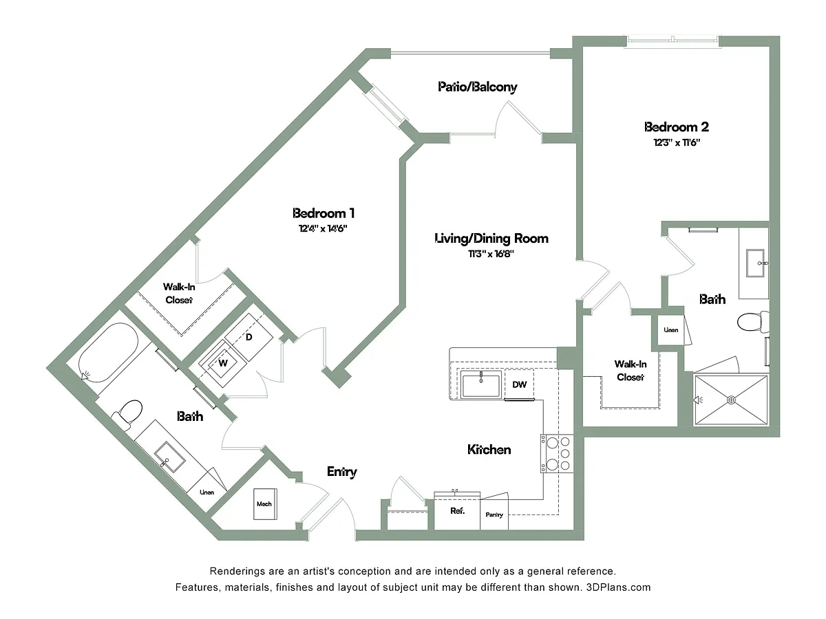 Floor plan The Crown | 2 Bed | 2 Bath