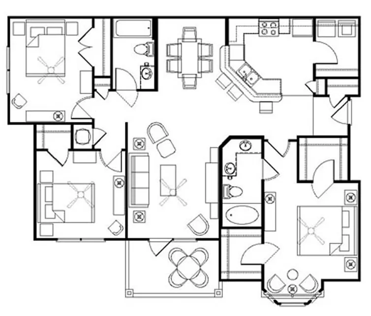 Floor plan Three Bedroom with Patio