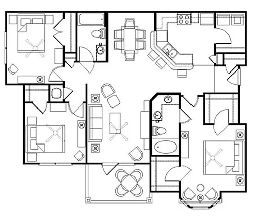 Floor plan Three Bedroom with Patio