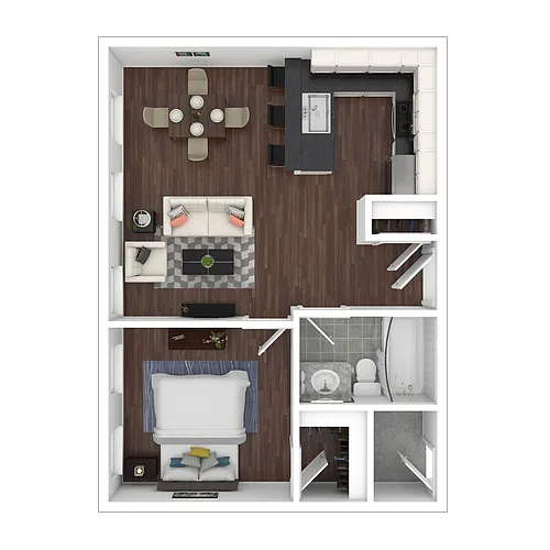 Floor plan 1 Bed 1 Bath B