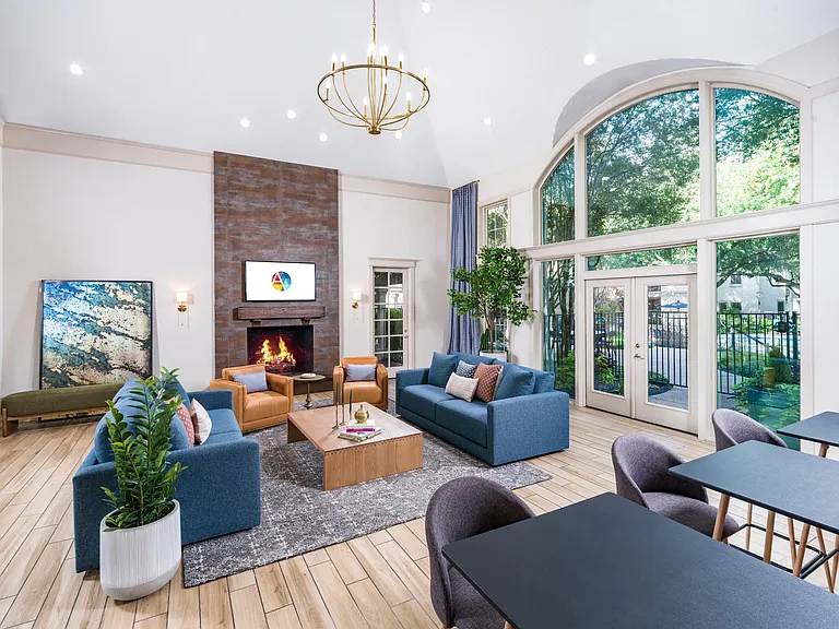 Natural light and inviting details make the resident lounge a perfect place to relax or catch up with neighbors.