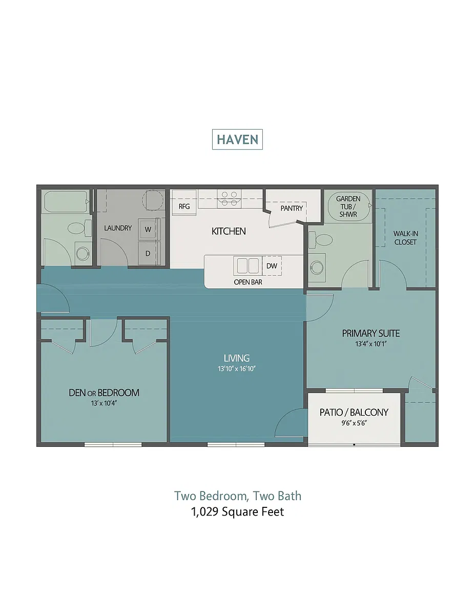 Floor plan 2 Bed/2 Bath Garden