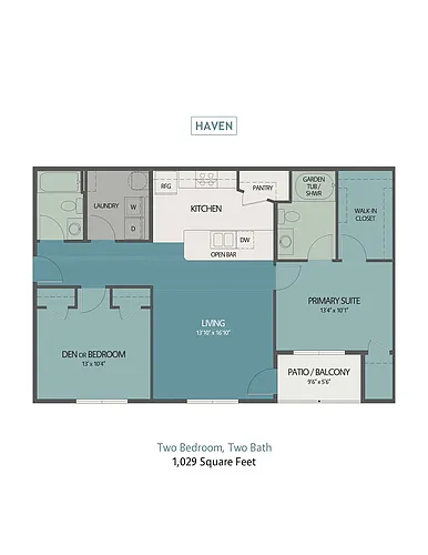 Floor plan 2 Bed/2 Bath Garden