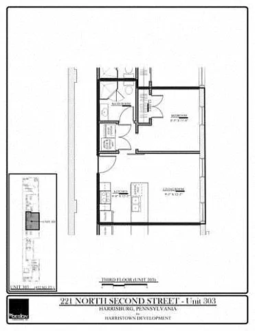 Floor plan BOGG- 303 - 1 Bedroom - 1 Bathroom