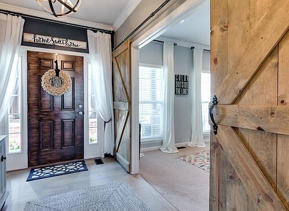 Custom barn doors on office.