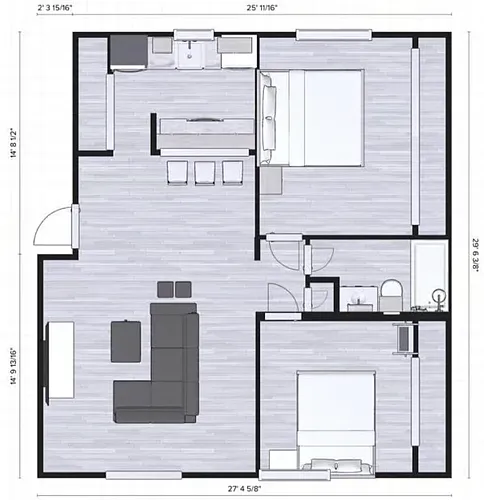 Floor plan 2 Bed 1 Bath