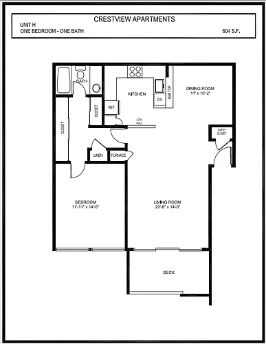 Floor plan Plan H: 1 Bed 1 Bath