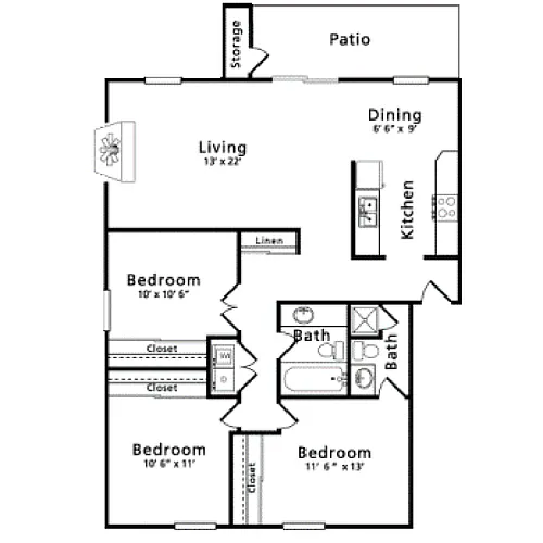 Floor plan 3 Bed 2 Bath A