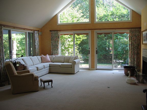 Living Room/Wood burning fireplace, two patios