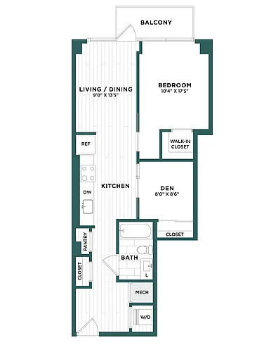 Floor plan 1 Bed/1 Bath Den-F4