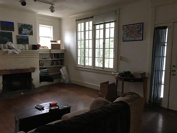 Living room with working fireplace