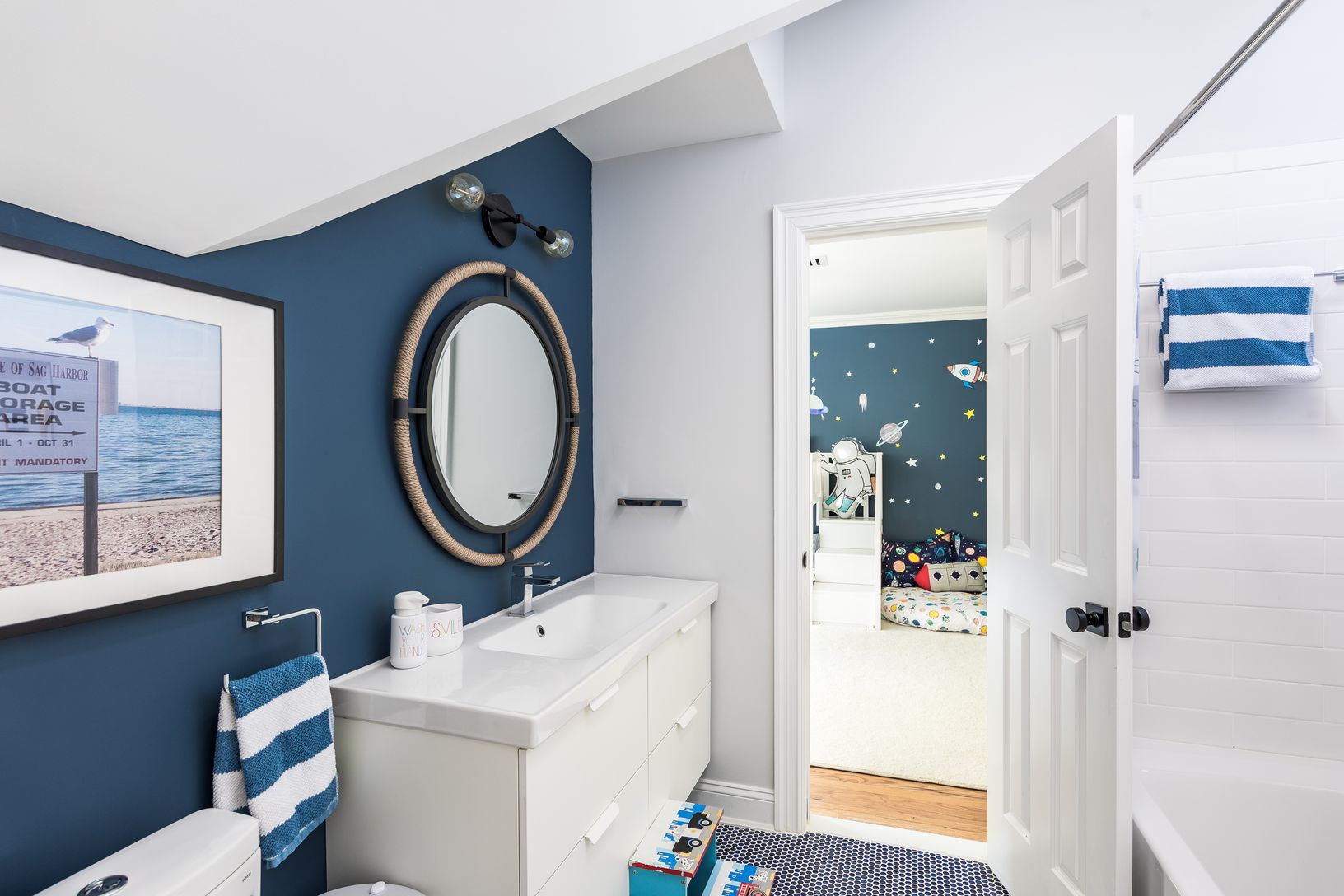 connecting bathroom with bath tub shower