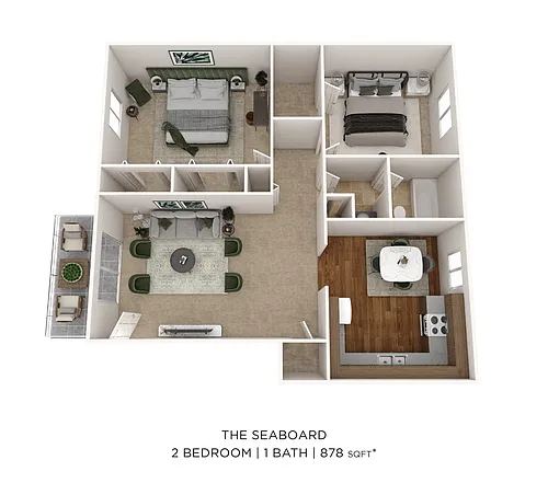 Floor plan Two Bedroom 1 Bath - 878 sqft