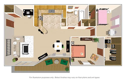 Floor plan 2 Bedroom, 1 Bath 1,025SqFt