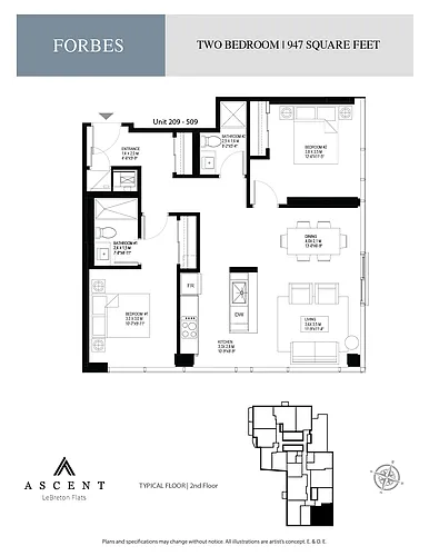 Floor plan Forbes; 2 Bed, 2 Bath