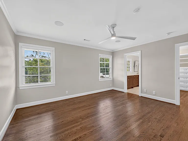 Master bedroom on the front of the house - view towards the walk-in closet and huge bathroom.