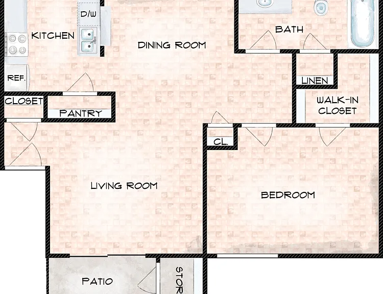 1x1 Floorplan Diagram