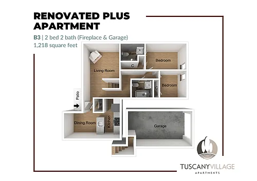 Floor plan B3 Fireplace and Garage Renovated Plus