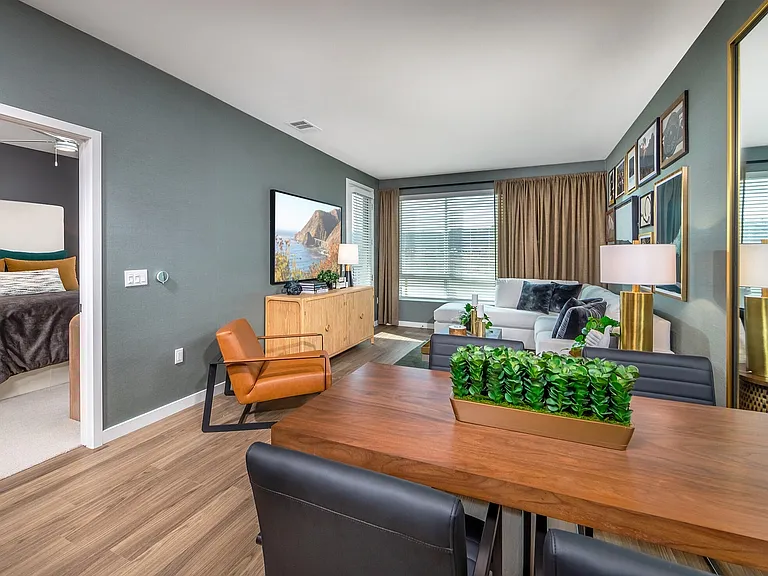 Dining table and living room