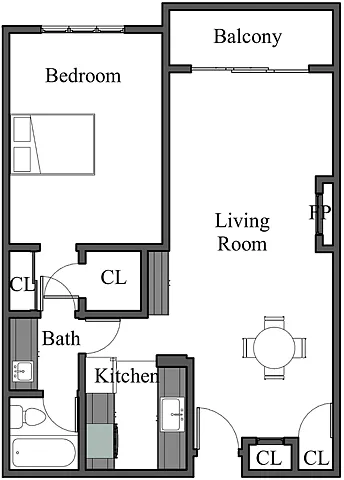 Floor plan 1BR 1BA - FLOOR PLAN E - 972 HILGARD