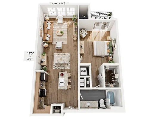 Floor plan One Bedroom A1E