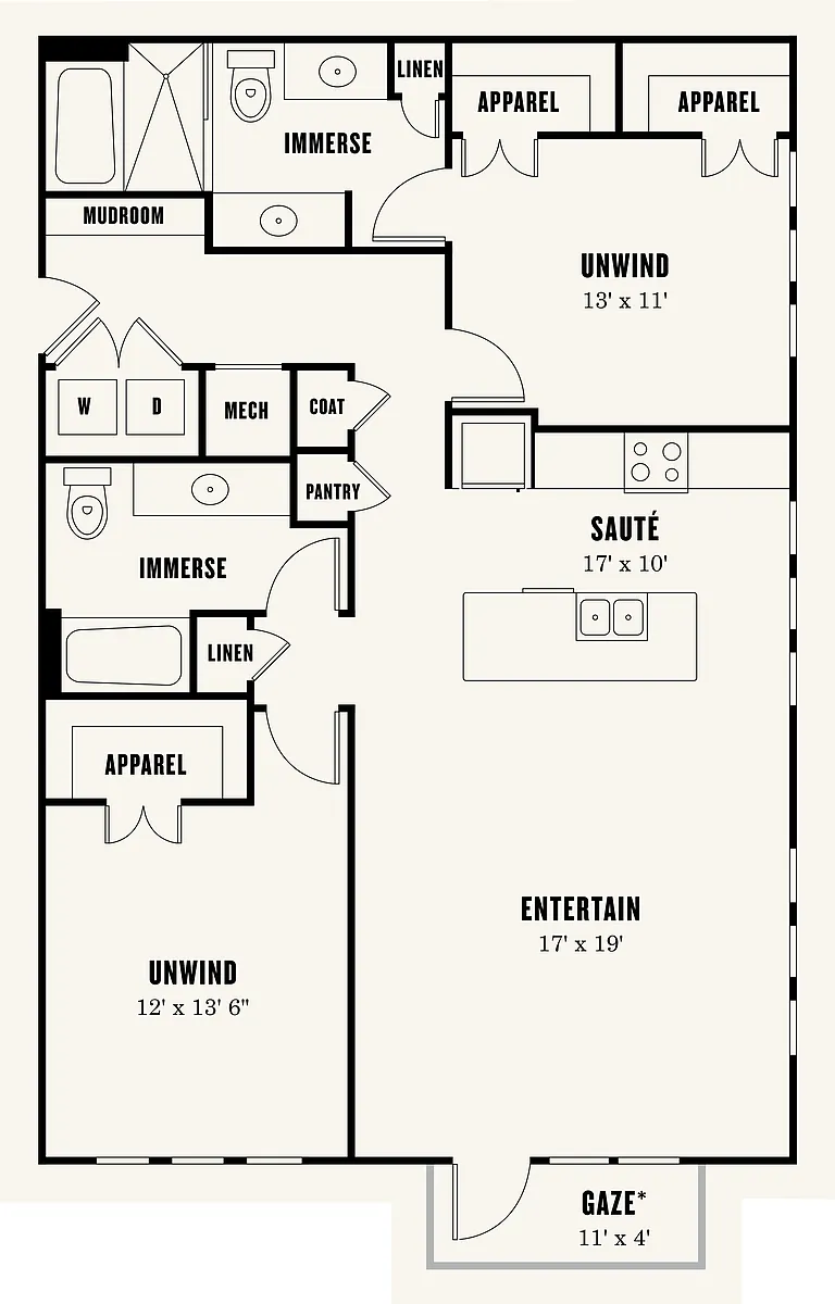 Floor plan Two Bedroom Two Bath