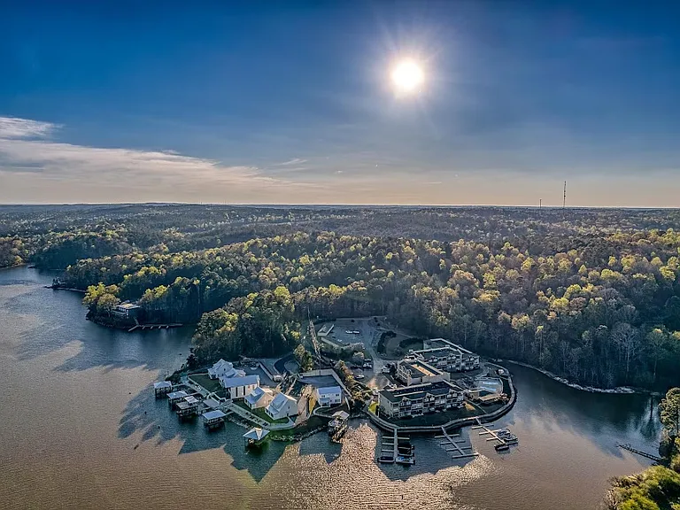 Aerial views of the condo on Lake Martin.