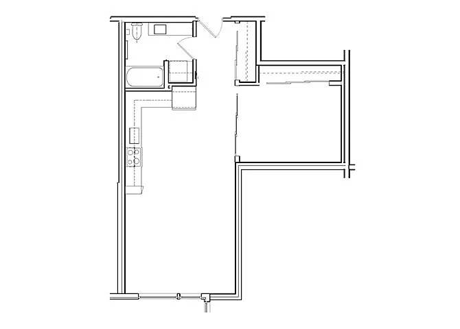 Floor plan Open 1 Bed, 1 Bath O3