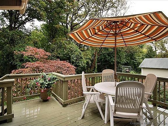 Deck overlooking gardens.
