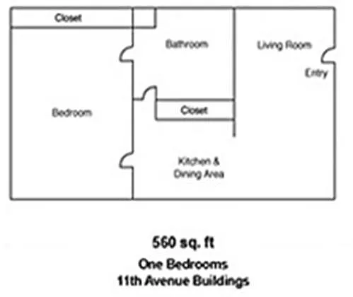 Floor plan Large 1 Bedroom 1 Bath