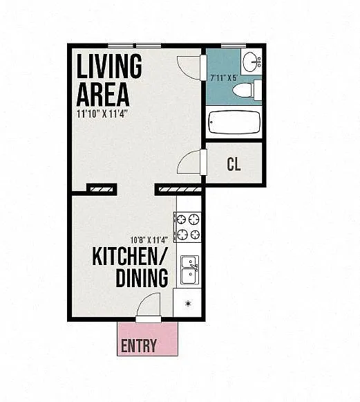 Floor plan Studio, 1 Bathroom