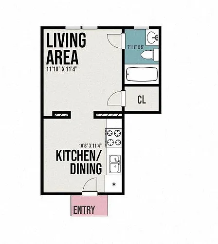 Floor plan Studio, 1 Bathroom