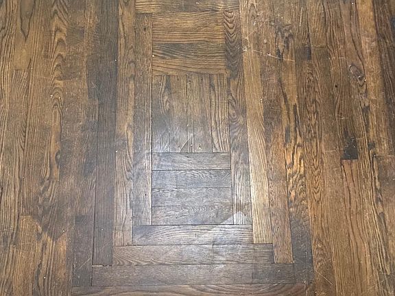 Log cabin hardwood floor pattern. Hardwoods throughout house!
