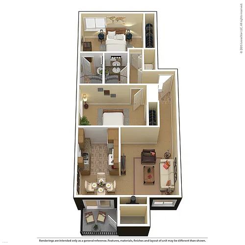 Floor plan 2 Bed 2 Bath (E)