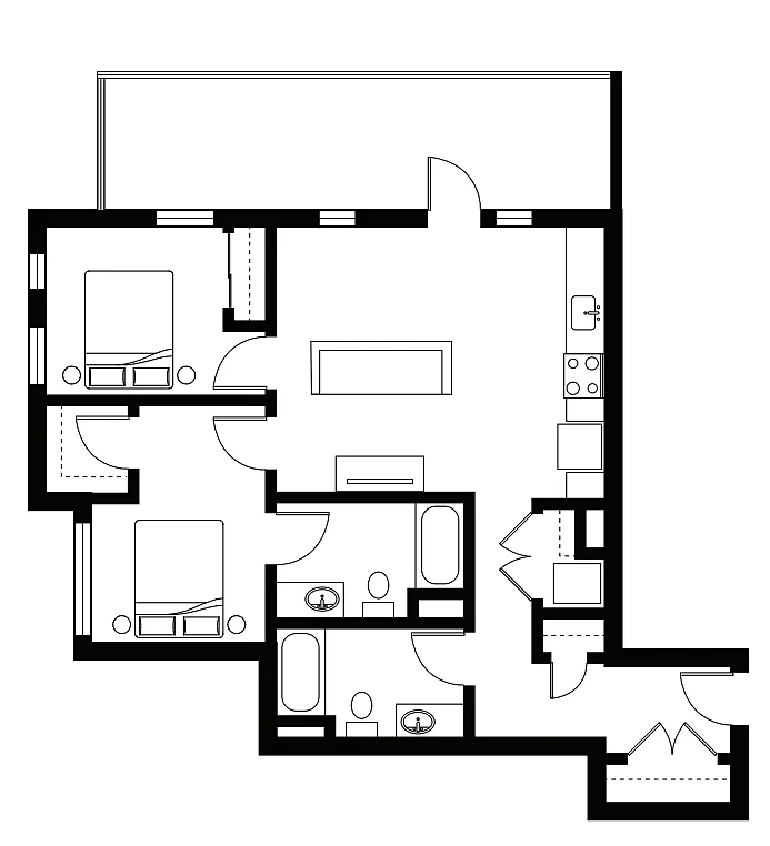 Floor plan 2 Bedroom 2 Bath - E6