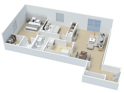 Floor plan 2 BD 1 and 1 half BA type A