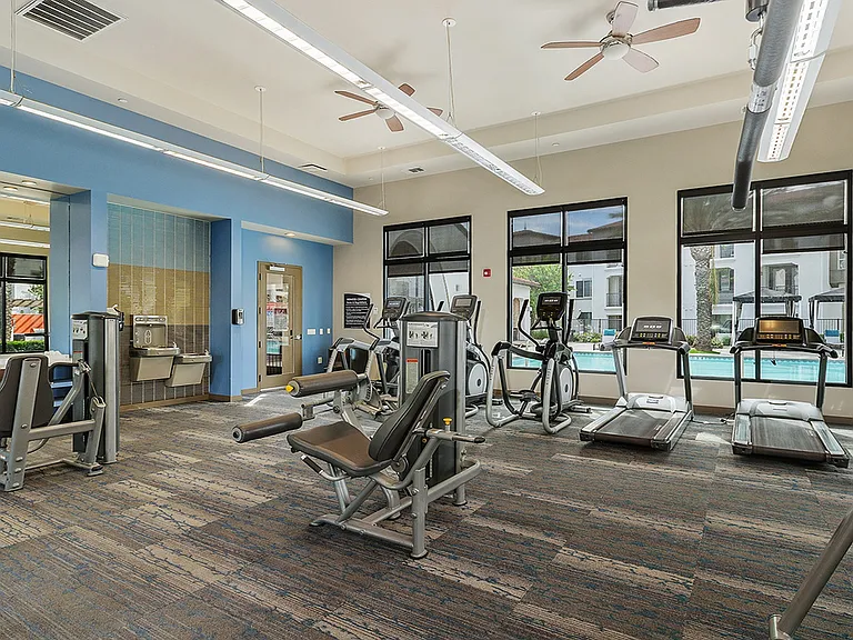 Stay active with a fully equipped fitness center right at home.