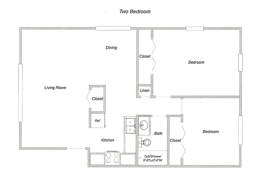 Floor plan 2Bd Top Floor 4 Plex