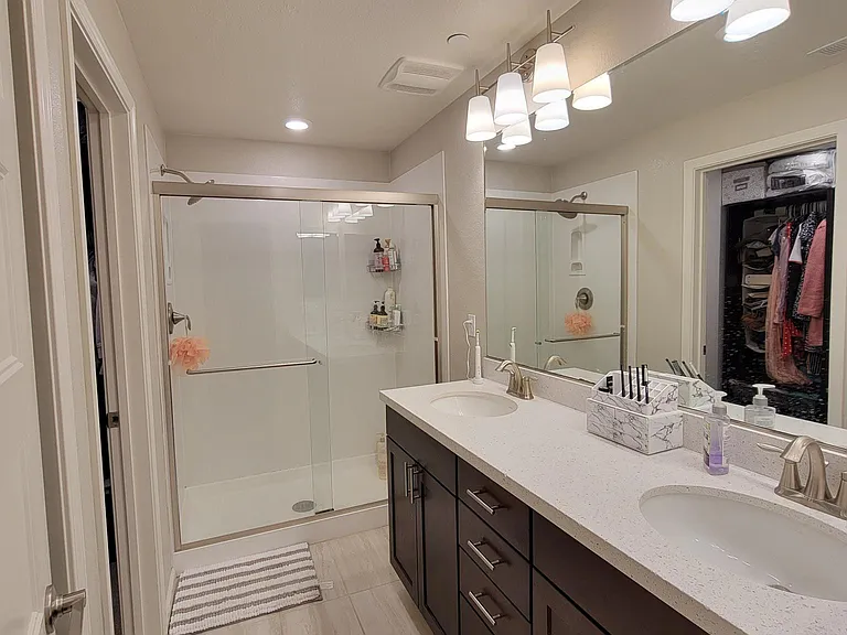 Master bathroom with his and her sink.
