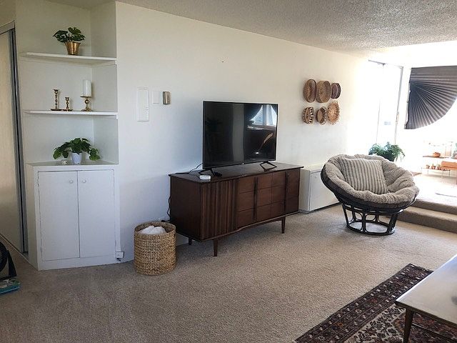 Living room view with additional seating and 50" smart TV