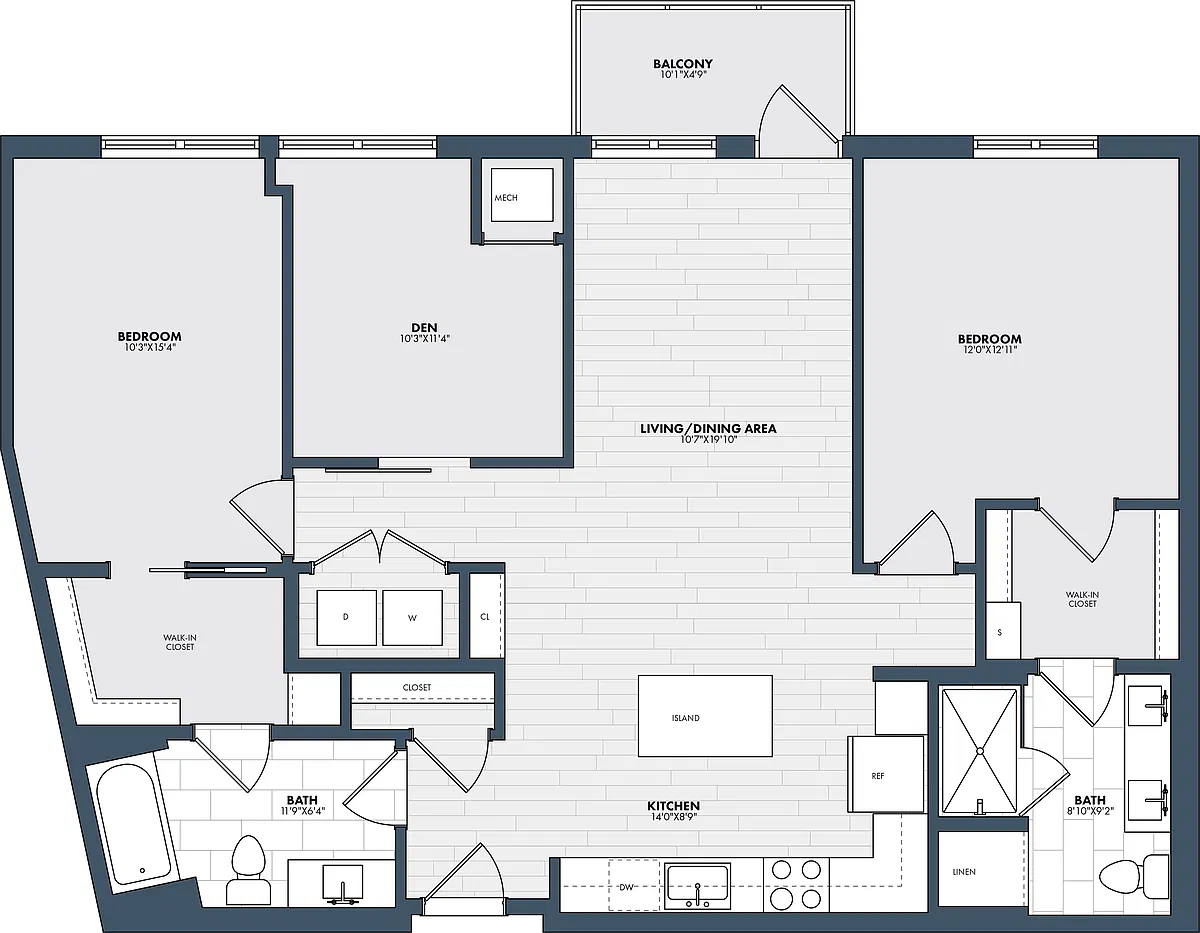 Floor plan 2 Bed/2 Bath Den-BD4-1