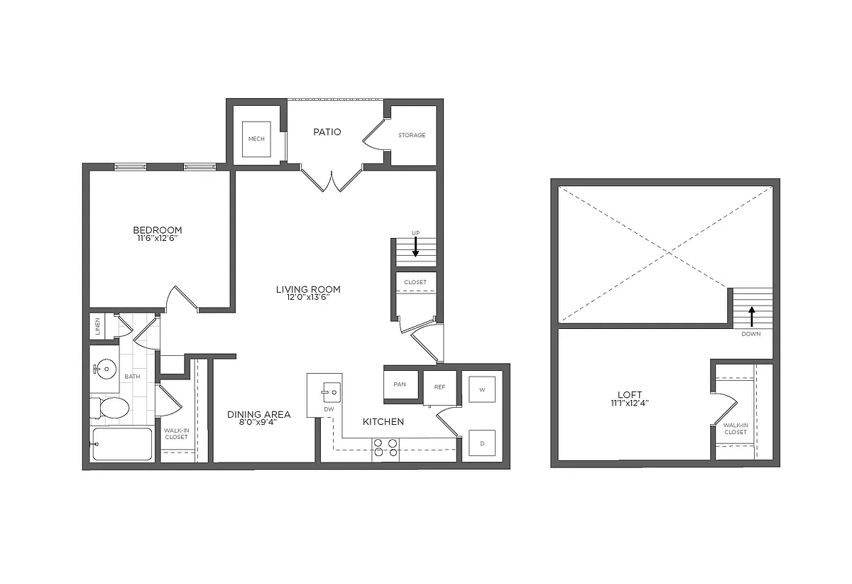 Floor plan 1 Bed/1 Bath Loft-AL1