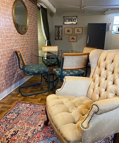 Track lighting directs lighting where you need it in the dining/living area - electricity, heat, water and garbage utilities are all included in rent