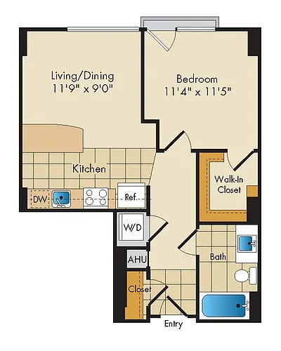 Floor plan 1 Bed 1 Bath-A2b
