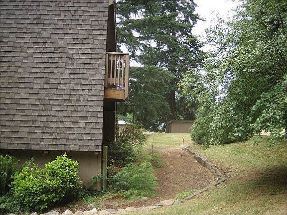 Around the back of the house