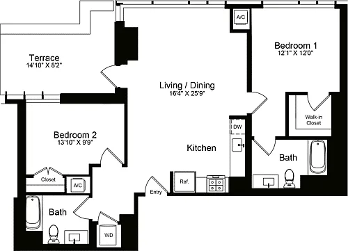 Floor plan 2 Bedroom N with Terrace