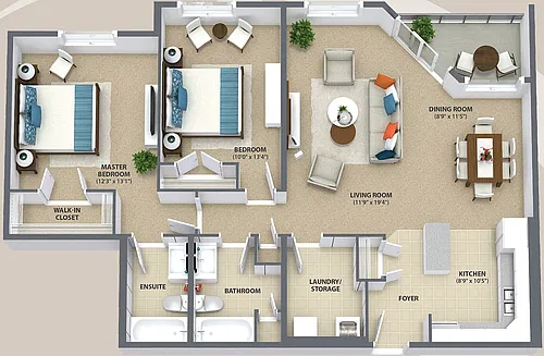 Floor plan 2 Bedroom - 2E