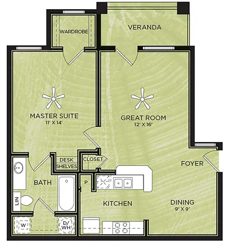 Floor plan A4: 1 Bed 1 Bath