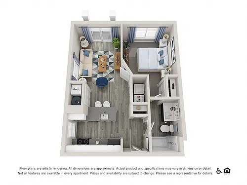 Floor plan 1 Bed - 1 Bath