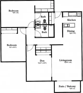 Floor plan Two Bedroom w/ Den 5-01